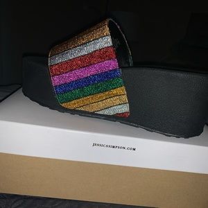 Faille Rainbow Stripe Flatform Sandals